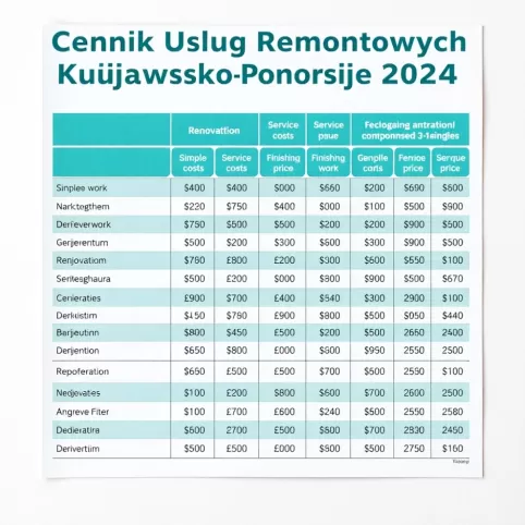 Cennik Usług Remontowych Kujawsko Pomorskie 2024