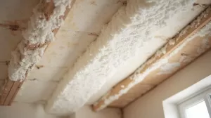 Układanie wełny na suficie podwieszanym